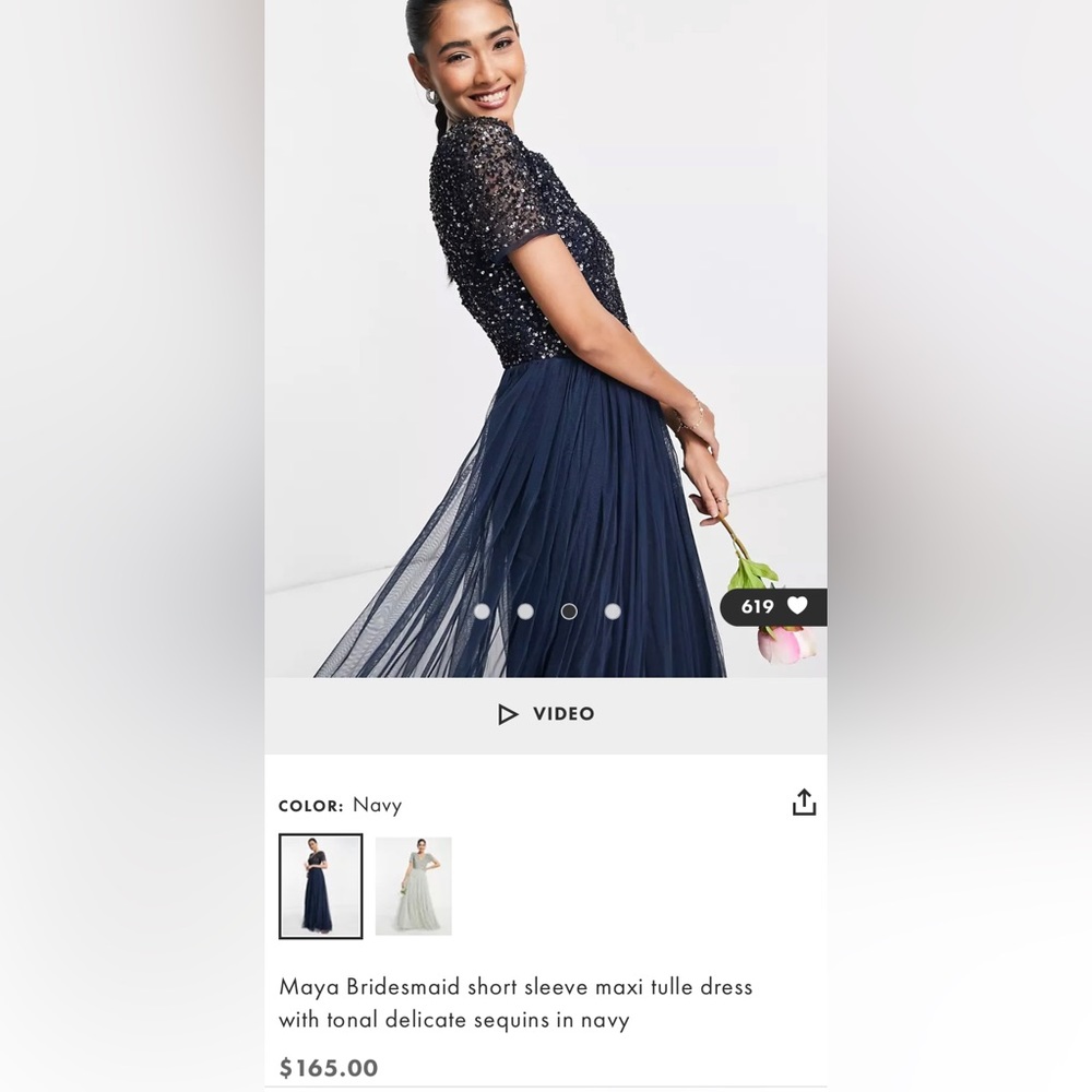 ASOS Maya Deluxe sequin top chiffon formal party dress Size 2 Navy dark blue NWT